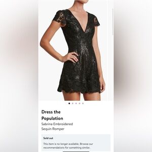 Dress the Population Sabrina Embroidered Sequined Black Romper